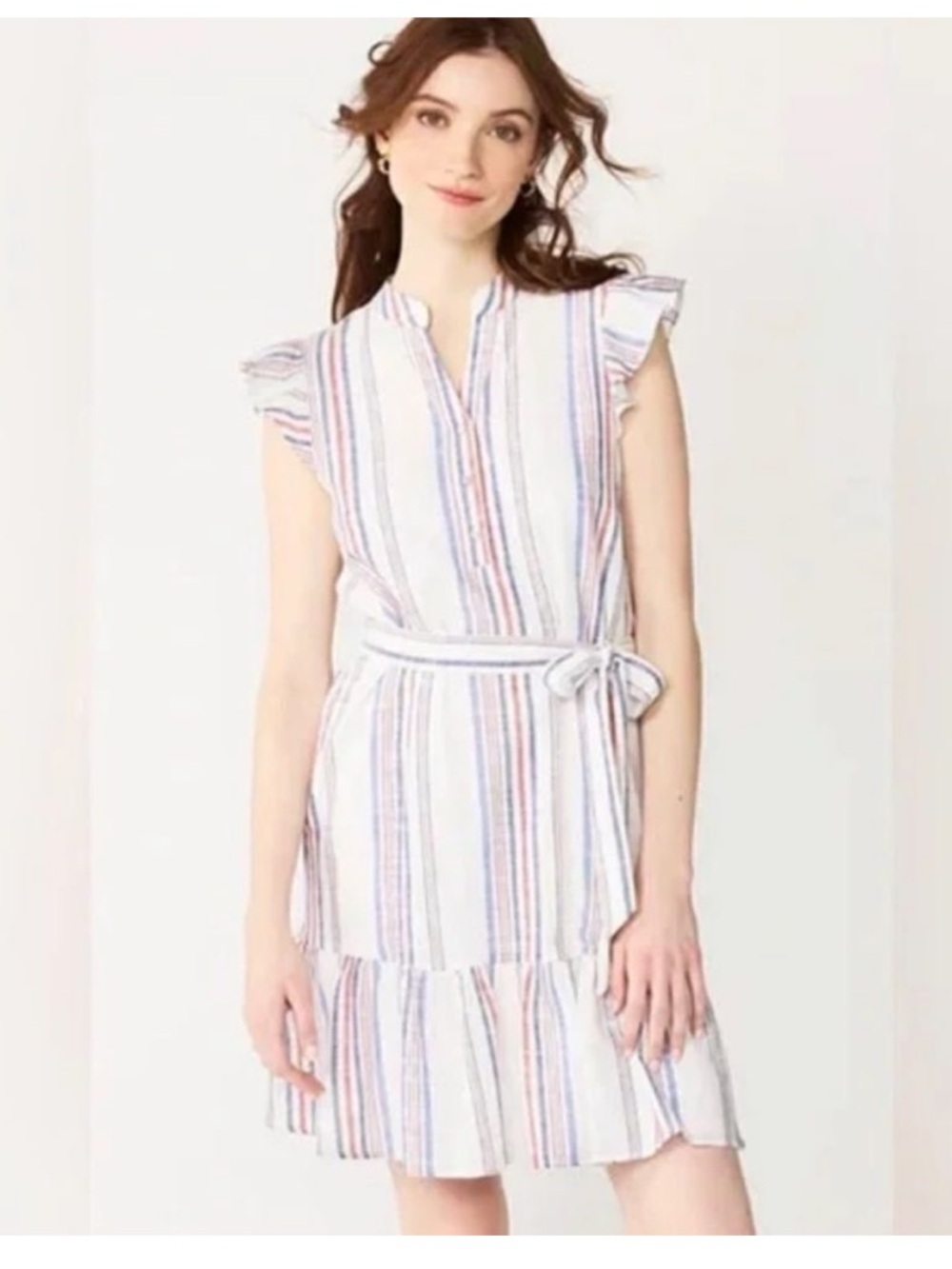 Draper James Striped V-Neck Dress in Red, Blue, Cream